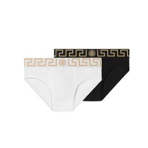 Versace Medusa Pack Of 2 Border Brief Size 2XL Black White Greca NIB
